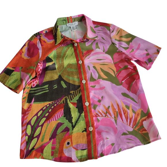 Rachel Zoe Tropical Birds & Leaves Print Satin Beach Vacation Top Size XS - Picture 6 of 16